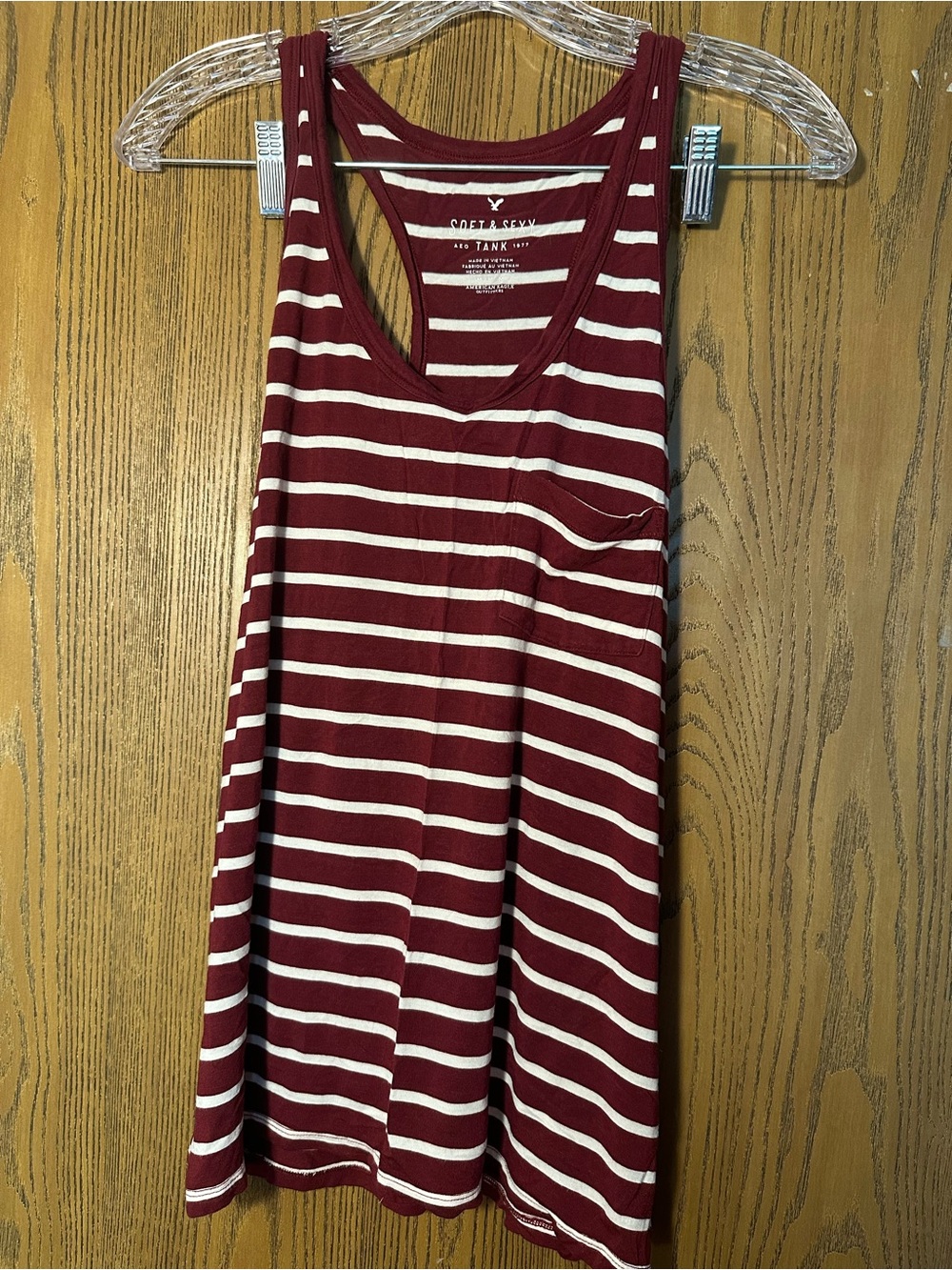 American Eagle Outfitters Burgundy and White Striped Racerback Tank